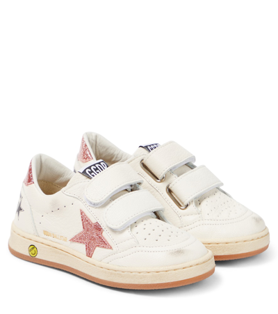 Golden Goose Kids' Ball Star Leather Sneakers In White