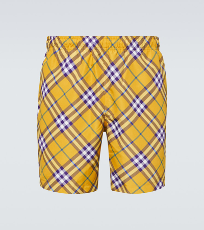 Burberry Check Swim Shorts In Yellow