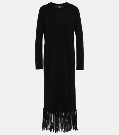 Jardin Des Orangers Fringed Wool And Cashmere Midi Dress In Black