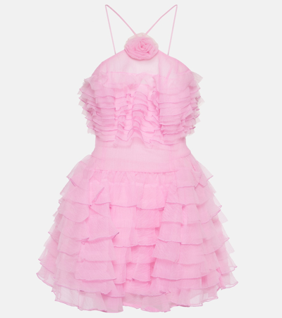 Staud Florian Ruffle Tiered Halter Mini Dress In Pink