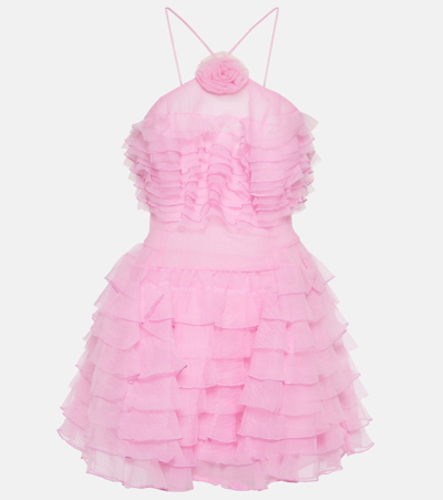 Staud Florian Appliquéd Ruffled Organza Mini Dress In Tulip