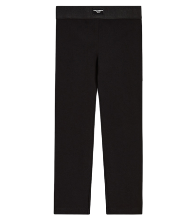 Dolce & Gabbana Kids' Logo Cotton Jersey Leggings In Black
