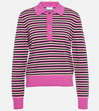 Ganni Wool And Cashmere Polo Sweater In Multicolor
