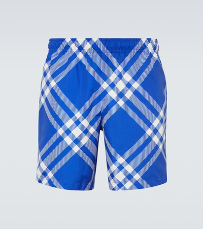 Burberry Checked Swim Shorts In Blue
