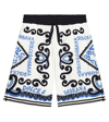 Dolce & Gabbana Boy's Bandana-print Drawstring Cotton Poplin Shorts In White