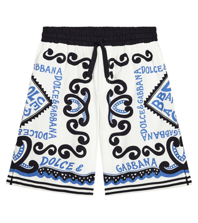 Dolce & Gabbana Kids' Logo Printed Cotton Bermuda Shorts In White