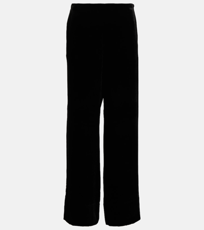 Totême High-rise Velvet Wide-leg Trousers In Black