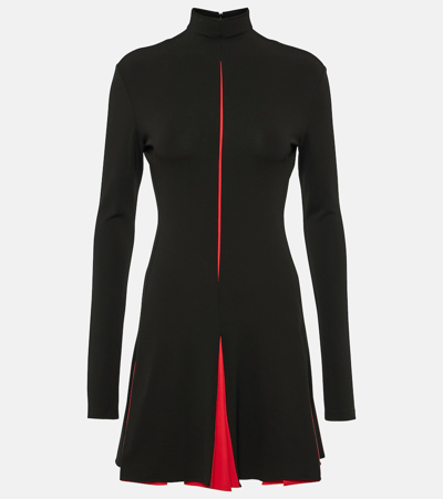 Ferragamo Contrast Jersey Mini Dress With Pleated Detail In Black