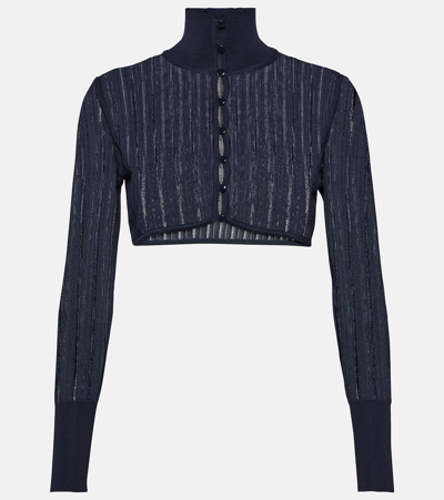 Alaïa Crinoline Cropped Cardigan In Blue