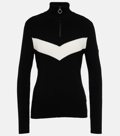 Fusalp Andromede Striped Ribbed-knit Half-zip Sweater In Black