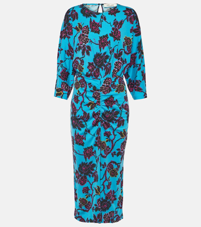 Diane Von Furstenberg Chrisey China Vine Ruched Detail Midi Dress Size In Blue