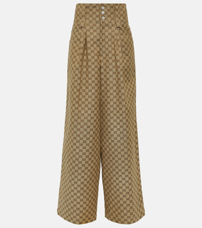 Gucci Gg Cotton-blend Canvas Wide-leg Pants In Multicoloured