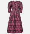 Ganni Cone Flower Pink Botanical Jacquard V-neck Midi Dress Size 10 Women's In Multicoloured