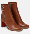 Christian Louboutin Leather Zipper Red Sole Ankle Boots In Cuoio