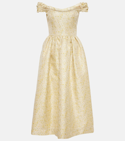 Markarian Off-shoulder Embroidered Midi Dress In Yellow