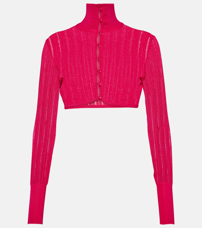 Alaïa Crinoline Cropped Mockneck Cardigan In Pink