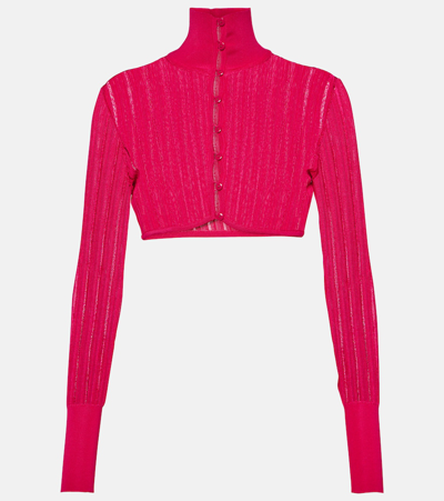 Alaïa Crinoline Cropped Mockneck Cardigan In Bougainville