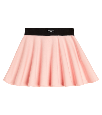 Dolce & Gabbana Kids' Flared Pleated Cotton Skirt In Pink