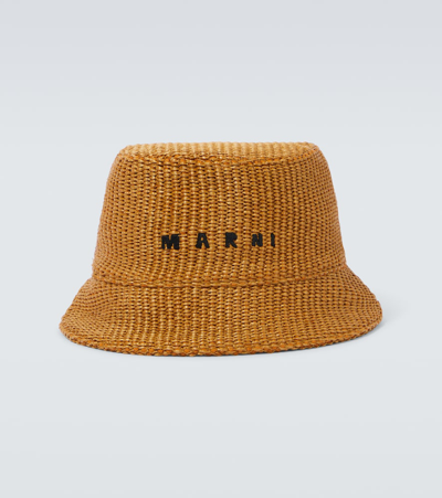 Marni Raffia-effect Bucket Hat In Caramel
