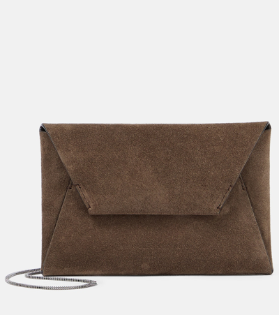 Brunello Cucinelli Suede Envelope Shoulder Bag In 褐色