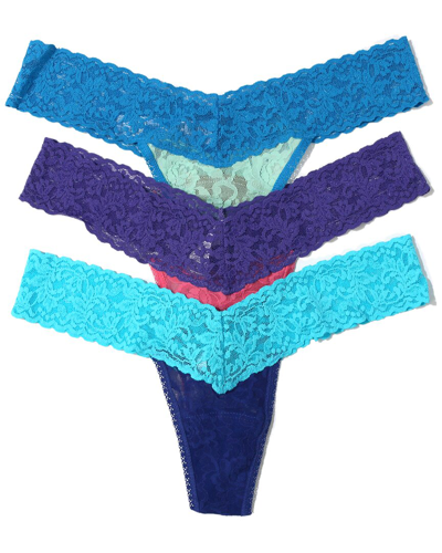 Hanky Panky 3pk Signature Lace Low-rise Thong In Blue