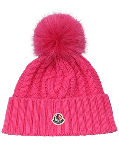 Moncler Ponpon Wool Cashmere Blend Beanie Hat In Pink