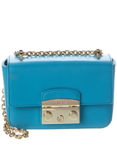 Furla Metropolis Mini Leather Crossbody In Blue