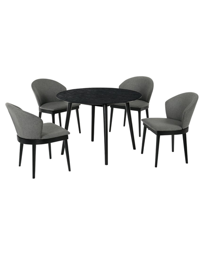 Armen Living Arcadia And Juno 42in Round Wood 5pc Dining Set In Black