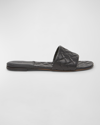 Bottega Veneta Quilted Leather Flat Slide Sandals In Black