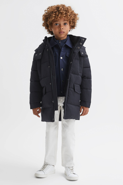 Reiss Kids' Isaac - Navy Senior Quilted Hooded Coat, Uk 12-13 Yrs
