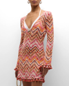 Ramy Brook Cassie Metallic Space Dye Long Sleeve Cover-up Dress In Orangeade Spacedy