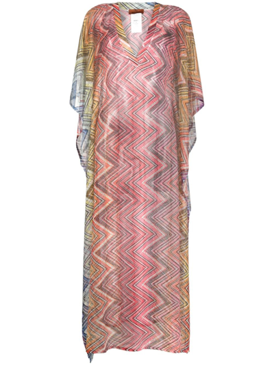 Missoni Zigzag Semi-sheer Kaftan Dress In Pink