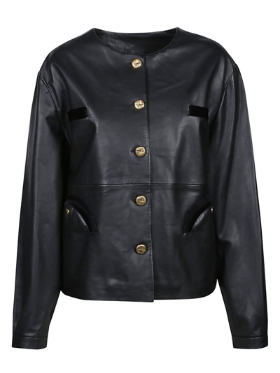 Blazé Milano Vegas Baby Velvet-trim Leather Jacket In Black