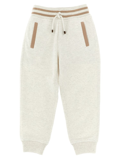 Brunello Cucinelli Kids Stripe Detailed Drawstring Track Pants In Grey