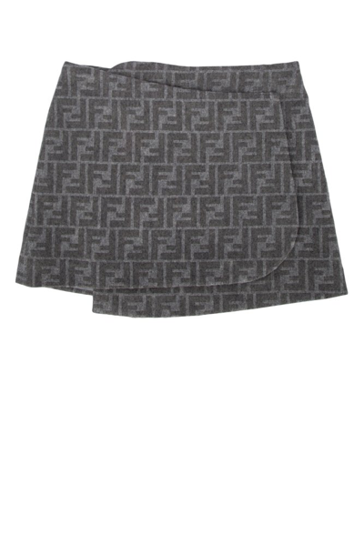 Fendi Kids Allover Ff Logo Flannel Skirt In Grey