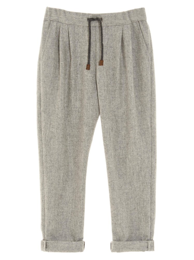 Brunello Cucinelli Kids Drawstring Pleated Pants In Grey