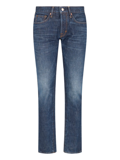 Tom Ford Logo Patch Skinny Jeans In Blue