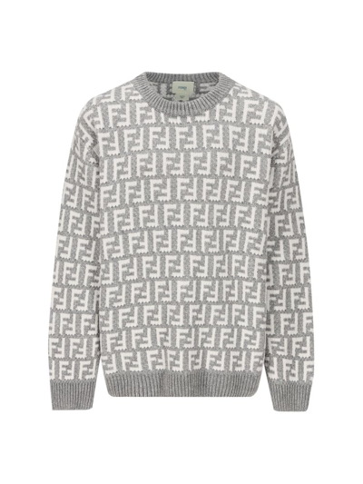 Fendi Kids Ff Logo Chenille Jumper In Grey