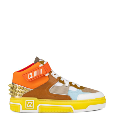 Christian Louboutin Men's Astroloubi Mixed Media Mid-top Sneakers In Brown/yellow Quee
