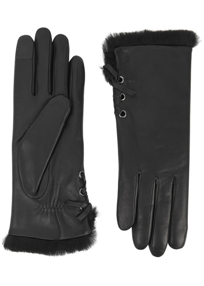 Agnelle Aliette Fur-lined Leather Gloves In Black