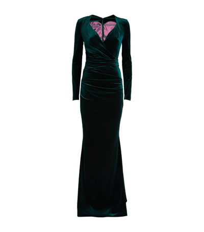 Talbot Runhof Exclusive Velvet V-neck Gown In Green