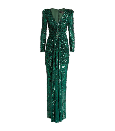 Jenny Packham Exclusive Sequinned V-neck Gown In Green
