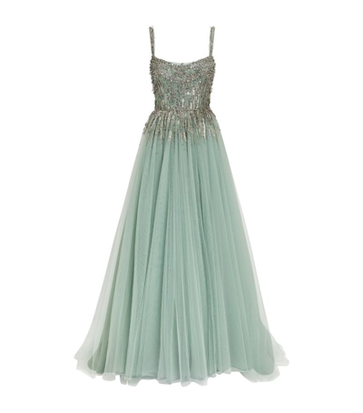 Jenny Packham Exclusive Embellished Sleeveless Gown In Green