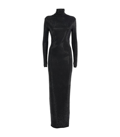 16arlington Exclusive Hotfix Mesh Luna Gown In Black