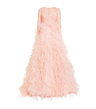 Pamella Roland Exclusive Feather-embellished Gown In Pink