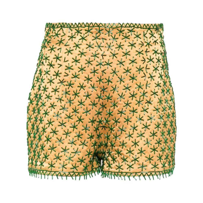 Bode Star-embroidered Shorts In Yellow/green
