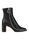 Christian Louboutin Leather Zipper Red Sole Ankle Boots In Black