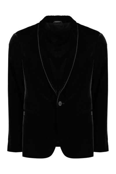 Giorgio Armani Single-breasted Velvet Jacket In Black