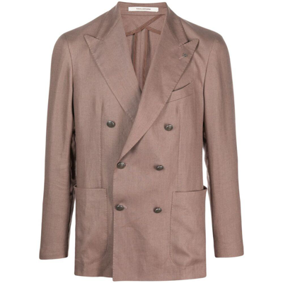 Tagliatore Double-breasted Linen Blazer In Pink