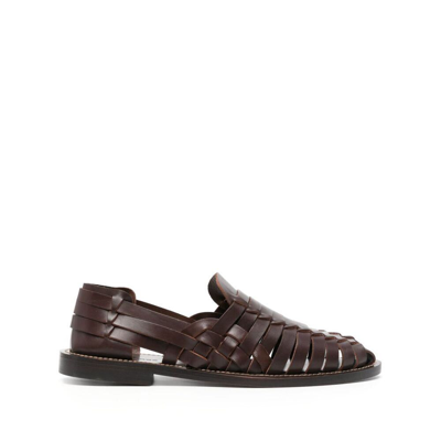 Tagliatore Panelled Woven Leather Sandals In Brown
